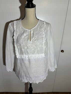 J. Crew White Embroidered Linen Peasant Tunic